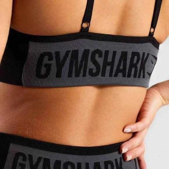 Medium Gymshark Strappy Flex Sports Bra - Black and Charcoal - Picture 4 of 9